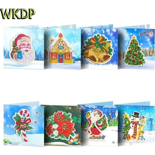 8pcs 5D DIY Diamond Painting Embroidery Kits Mosaic Rhinestones Santa Snowman Ringbell Greeting Card Christmas New Year Gift