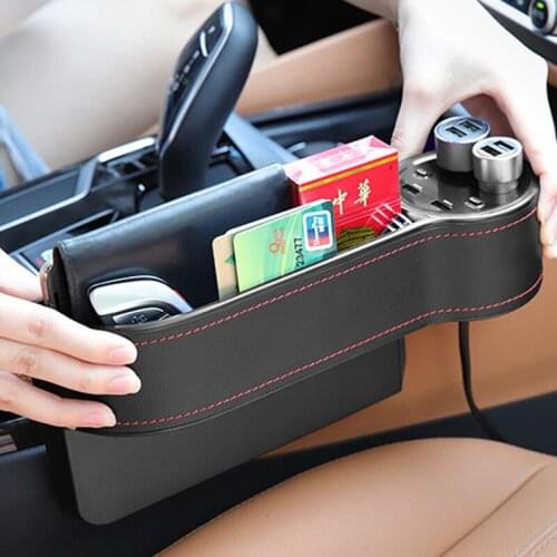 Auto Car Seat Gap Organizer PU Leather Car Seat Side Slit Pocket Storage Bag Storage Box Cup Holder With Dual USB Charger Ports