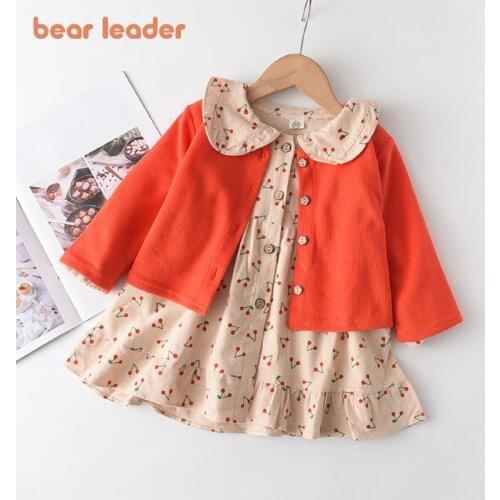Bear Leader Girls Princess Party Dress 2021 Fashion New Children Lovely Costumes Kids Cherry Print Vestidos Sweet Casual Outfits