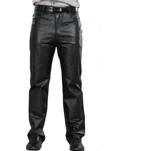 Men Genuine Leather Pants Single Lining 2021 Men Straight Pants Sheepskin Pants Zipper Mens Full Length Pants 7XL Plus Size