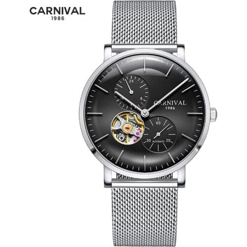 CARNIVAL Fashion Watch Men Waterproof Slim Mesh Wrist Watches For Men Automatic mechanical Sports Watch Clock Relogio Masculino