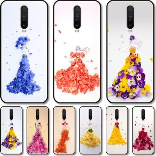 Girl and flowers Phone Case For XiaoMi Redmi Note 10S 9S 8 7 6 T Pro Black Cover Silicone Back TPU