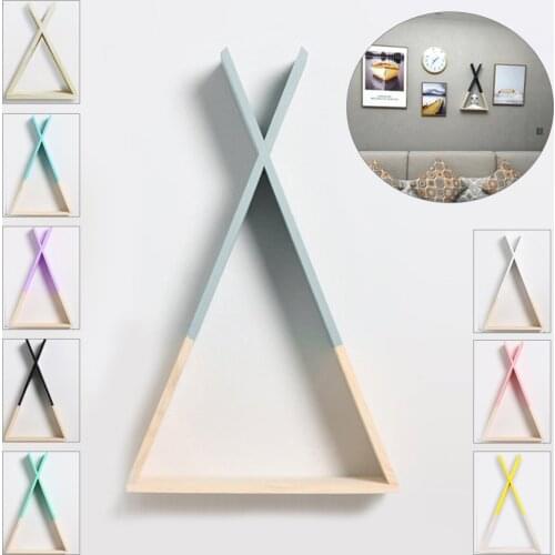 Wooden Triangle Wall Frame Crafts Storage Holders Racks House Decorate Shelf Display Living Children Room Bedroom Storage Rack