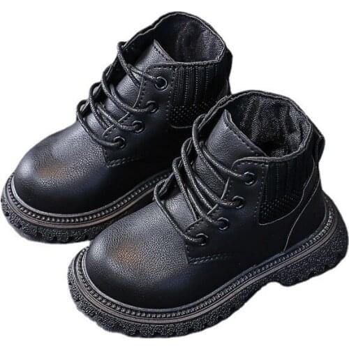 CUZULLAA Children Martin Boots Girls Boys Cotton Shoes Autumn Winter 1-6 Years Kids Pu Leather Soft Sole Boots with Fur 21-30