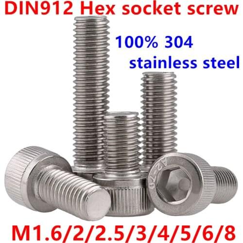 DIN912 allen socket head screw M1.6 M2 M2.5 M3 M4 M5 M6 M8 Hexagon Socket Head Cap Screws 304 Stainless Steel Hex Socket Screw