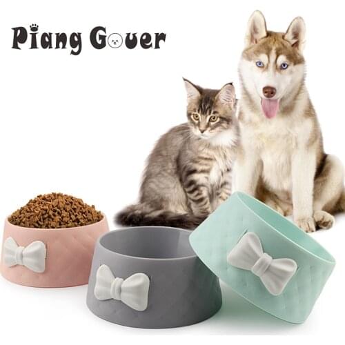 Pet Dog Feeding Food Bowls Puppy Lovely Bowknot Feeder Dish Bowel Bow Cat Bowl