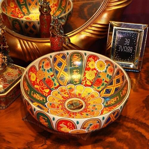 Dragon China Artistic Handmade Art wash basin Ceramic Counter Top Wash Basin Bathroom Sink round art basin counter top