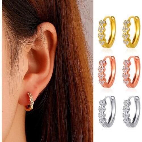 Geometric Copper Zircon Crystal Round Circle Earrings Hoop Earrings for Women Huggies Ear Rings Aesthetic Statement Jewelry