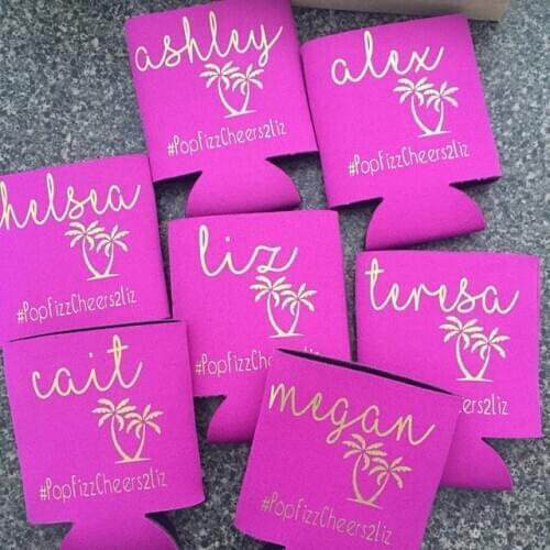 Custom aloha beach wedding Bachelorette Can Coolers bridesmaid Drink Coolers, customize bridesmaid maid of honor proposal gifts