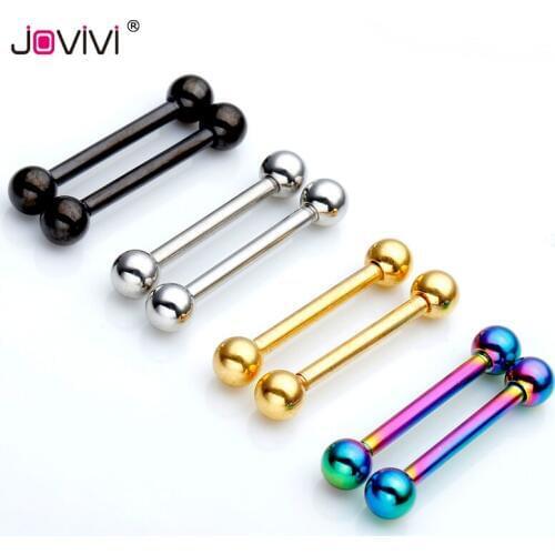 Jovivi 14G Stainless Steel 4mm Ball Lip Nipple Eyebrow Tongue Ring 14mm Bar Length Multi-Function Body Piercing Jewelry