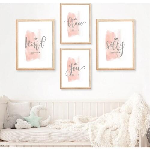 Teen Girl Wall Art Canvas Painting Be Kind Inspirational Quote Print Blush & Grey Wall Picture Nordic Poster Girls Bedroom Decor