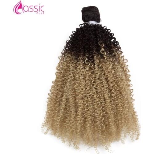 CLASSIC PLUS 16 inch Afro Kinky Curly Hair Bundles Weave Ombre Black Blonde High Temperature Fiber Synthetic Hair Extensions