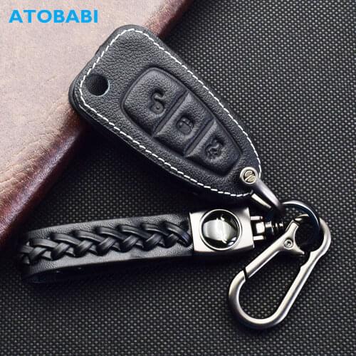 ATOBABI Leather Car Key Cases For Ford Focus MK1 Mondeo Transit MK8 C-Max Fiesta 3 Buttons Flip Remote Control Protector Cover