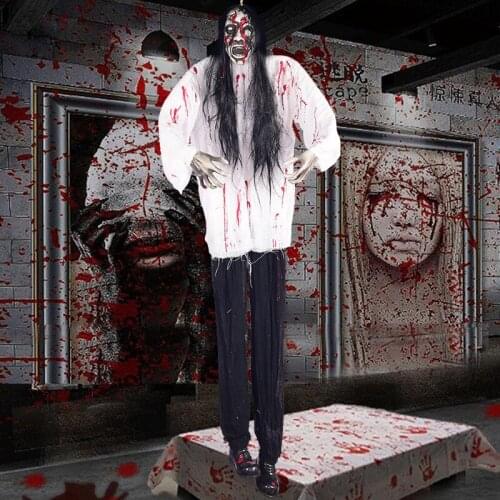 Bloody Halloween Zombie Ghost Secret Room Bar Halloween Tricky Props Rotten Face Hanging Ghost White Horror Halloween Decoration