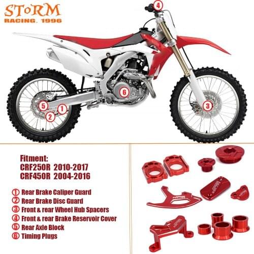 CNC Brake Fluid Reservoir Cap Hub Axle Block Brake Line Clamp Disc Caliper Guard For HONDA CRF250R 2010-2017 CRF450R 2004-2016