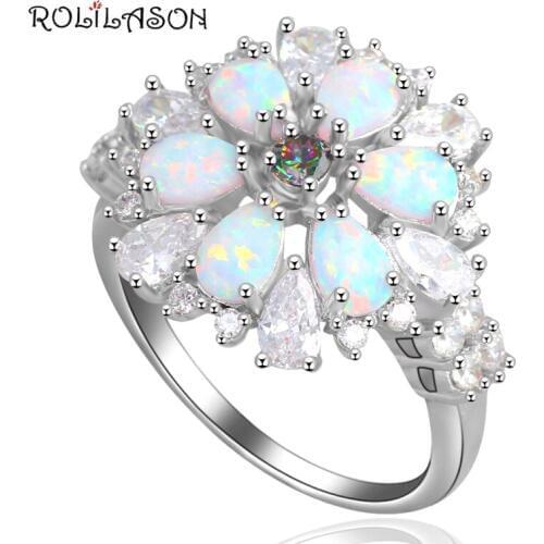 Best Gift for Friend Flower jewelry for women Fine Green fire Opal silver plated stamped Rings USA size #6#9#7#8 OR601