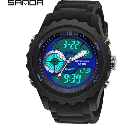 Outdoor Sports Multifunctional Men Electronic Watch Dual Time Waterproof Pin Buckle Environmentally Friendly Silicone Strap 769