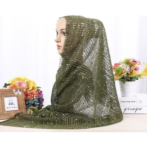 Fashion Muslim Shimmer Hijabs Shawl Arab Female Gold Sliver Glitters Scarf Wrap Pashmina Sequins Long Head Scarf 180x70cm