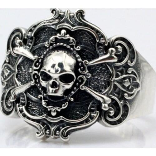 925 Sterling Silver Vikings skull pirate Vintage mens ring Jewelry rings A5313