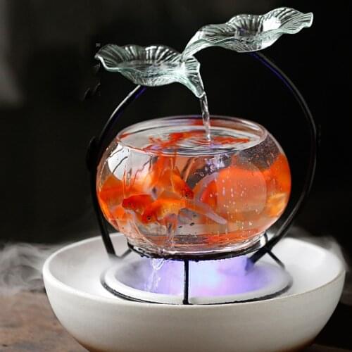 Tabletop Ceramic Waterfall Fish Tank Terrarium Indoor Fountain Fengshui Gift For Home Office Landscape Decor Glass Bowl