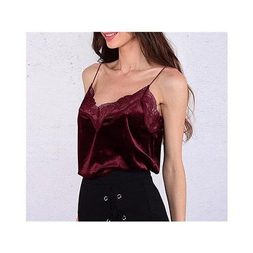 New Fashion Summer Women V-neck Vest Sleeveless Lace Velvet Shirt Casual Tank T Shirt Tops