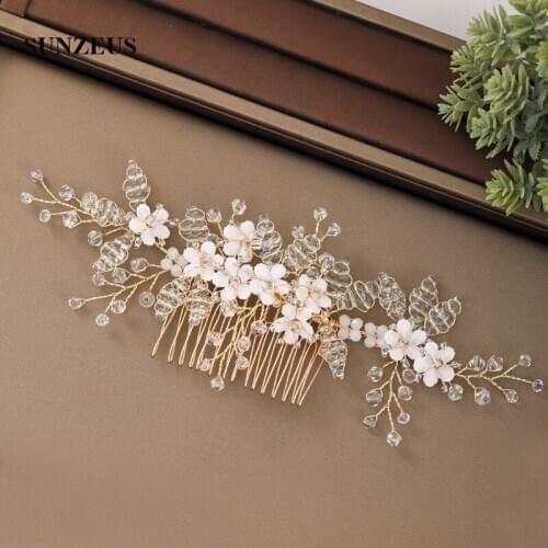 2020 New Handmade Gold Metal Bridal Headpieces With Beadings Wedding Comb Bride Head Accessories SQ487