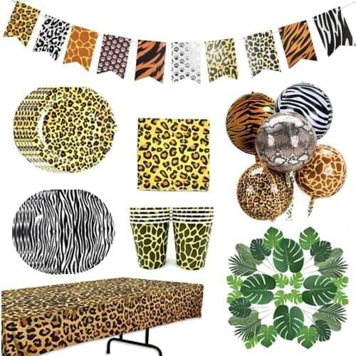 10 Guests Woodland Animals Disposable Tableware Leopard Print Napkin Plate Tiger One Birthday Decor Happy Birthday Decor Kid Boy