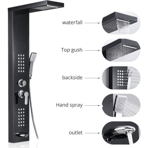 Wholesale 304 Stainless Steel Shower Panel Tower Shower Column Wall Mount Rainfall Waterfall Shower Head Shower Panel System