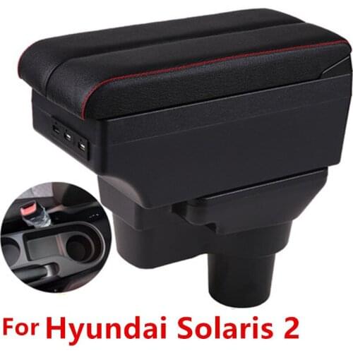 For Hyundai Solaris 2 armrest box USB Charging heighten Double layer central Store content accessories