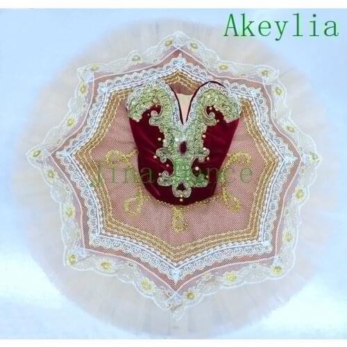 Professional tutu Burgundy beige female pancake tutu girls classical ballet costumes green velvet for competition adult