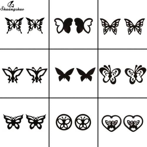 Shuangshuo 2021 Fashion Multiple Style Butterfly Earrings for Women Girls Elegant Black Earrings Stainless Steel Jewelry Gift