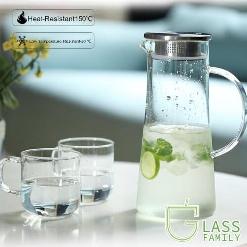 GF Glass Water Bottle with Handle Glasses Kettle Transparent Heat Resistant Juice Teapot Pitcher Water Jug Kettle Drinkware 1.5L