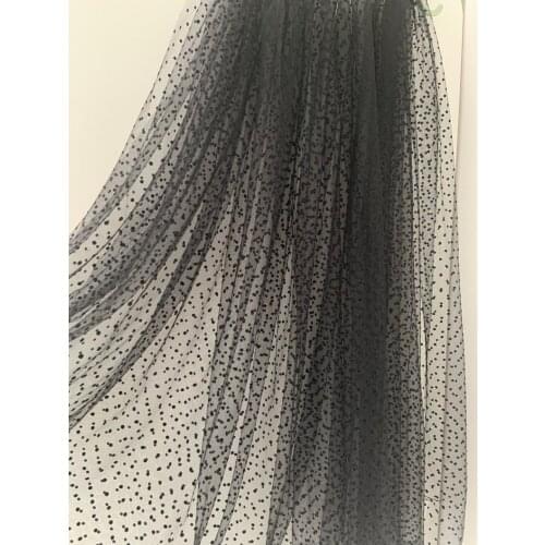 140 cm width Light pink tulle Lace fabric with flocking polka dots