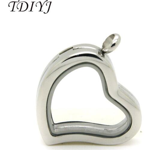 TDIYJ Hot Sale 30MM Curved Heart Glass Floating Lockets,316L Stainless Steel Magnetic Memory Locket Pendant 1Pcs
