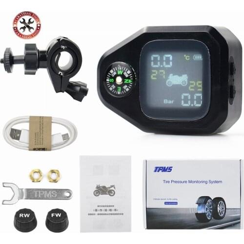 Superior Motorcycles TPMS Tire Pressure Tire Temperature Monitoring System 2pcs Sensor 5V 6.2Bar USB Active Alarm Time Display