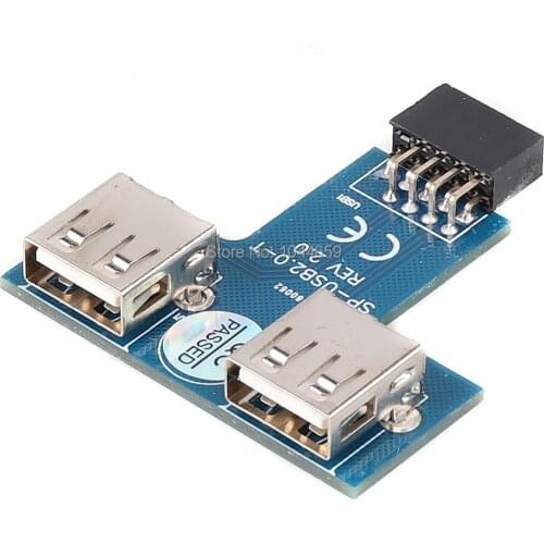 USB HUB 9Pin PC Host Internal Motherboard USB 2.0 Hub 9Pin to 2 Port USB A Female Splitter Converter PCB Board Extender Card