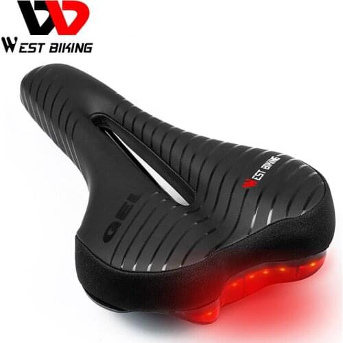 Bicycle Saddle High-Elastic Taillight MTB Mountain Road Bike Waterproof PU Leather GEL Cushion Soft Cycling Saddle WEST BIKING