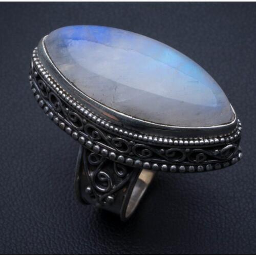 Natural Rainbow Moonstone Vintage 925 Sterling Silver Ring, US Size 6.5 R3480