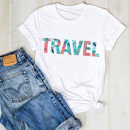 Women Lady Flower Travel Letter Print Ladies Fashion Summer T Tee Tshirt Womens Female Top Shirt Clothes Graphic T-shirt