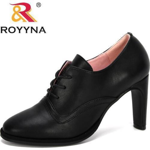ROYYNA 2020 New Designers Popular Pumps Women Lace Up Loafers Fashion Casual Ladies Shoes High Heel Office Shoes Feminimo Comfy