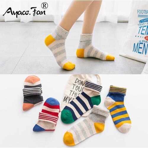 Candy Color Women Crew Socks Summer Autumn New Cute Slim Striped Patchwork Cotton Socks for Girls Lady Female Meias 5 Pairs/Lot