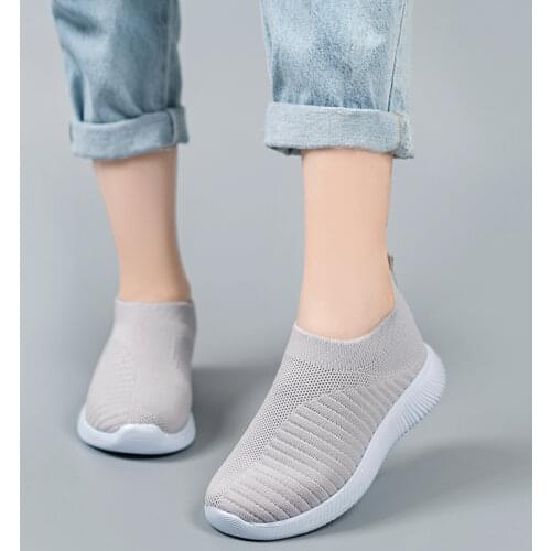 Lucyever Women Spring Autumn Sneaker Knitted Mesh Vulcanized Shoes Casual Slip on Flat Soft Walking Footwear Zapatos De Mujer