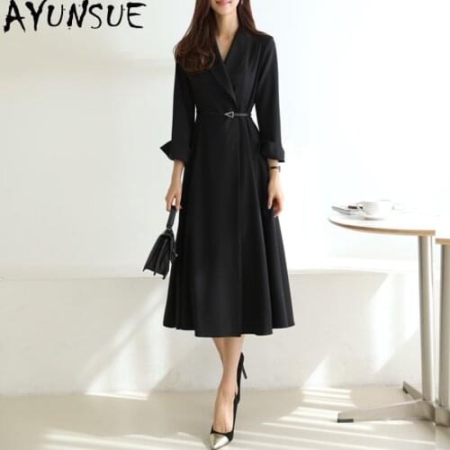 AYUNSUE Woman Black Dress 2021 High Waist Autumn Spring Dress Elegant Vintage Long Dresses for Women Clothes Vestidos Formales