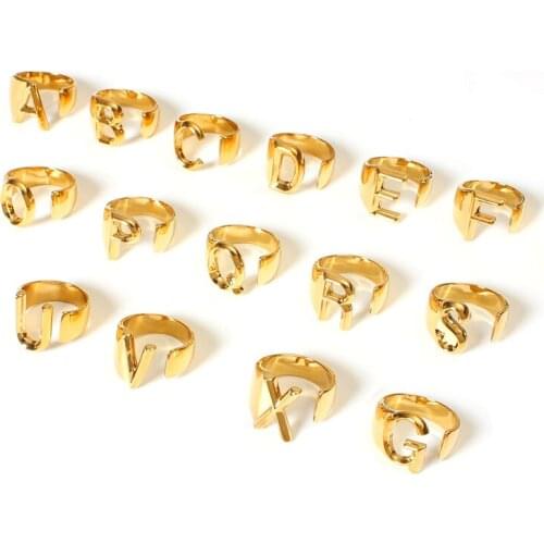 New Trendy Simple English Letters Ring Gold Open Rings For Women Handmade Jewelry for Couple Size 16mm Adjustable