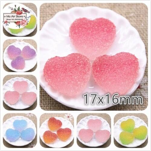 10pcs Fake Candy Resin Cabochon Flatback Gradiente Heart Shape Simulation Miniature Food Art Supply Decoden Charm DIY craft