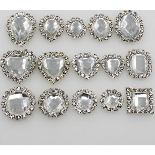 New 10Pc White Color Silver Rhinestone Metal Crystal Buttons Wedding Invitations Decorate Button Hair Flower Center Scrapbooking