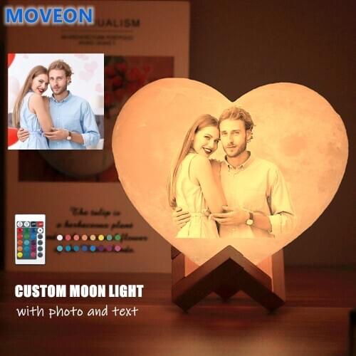 2020 Customized Moon Lamp Rechargeable Lamp with Photo&Text Heart 3D Printed Moon Night Light Gifts for Family Valentines Day