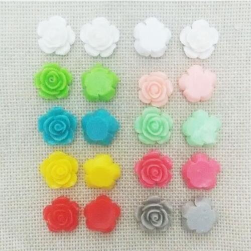 25pcs white flowers cabochons cameo flat back no hole loose rose phone case headband glue on resin embellishements decoration