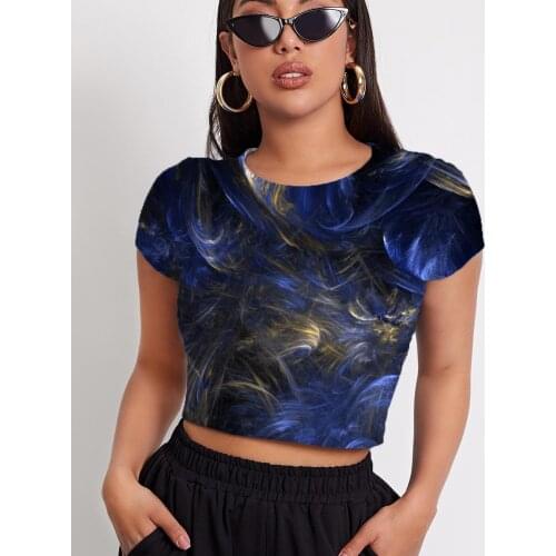 3d Tshirt Abstract T-shirt Women Psychedelic Shirt Print Art T-shirts 3d Harajuku Navel Bare Womens Clothing Punk Rock New