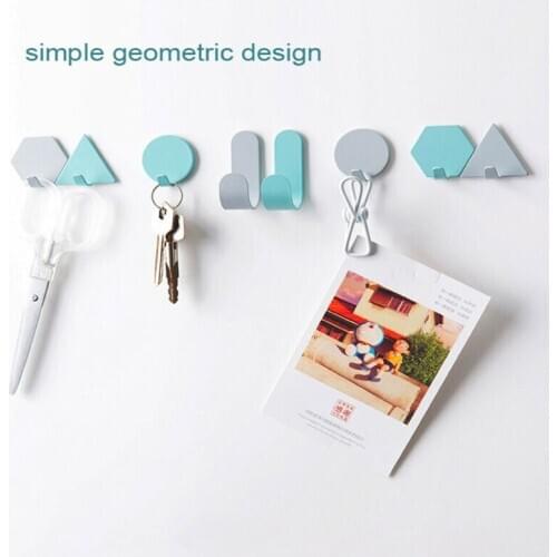 4Pcs/Set Wall Mounted Metal geometry Hooks Adhesive Hangers Organizer Rack -Gray